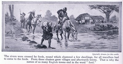Inglaterra en la Edad Media. Los ríos se cruzaban por vados, alrededor de los cuales se agrupaban algunas viviendas y aldeas de John Harris Valda