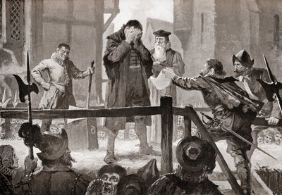 El indulto de Griffenfeldt en el patíbulo, según el cuadro de John Harris Valda, de la Historia de las Naciones de Hutchinson, pub.1915. de John Harris Valda