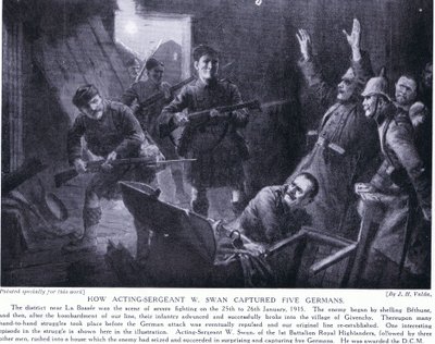 Cómo el sargento actuante W Swan capturó a cinco alemanes en Givenchy enero 1915 de John Harris Valda