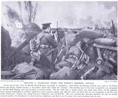 El soldado F Hamilton premiado con la DCM por detener el ataque de bombas del enemigo en julio de 1915 en Hooge de John Harris Valda