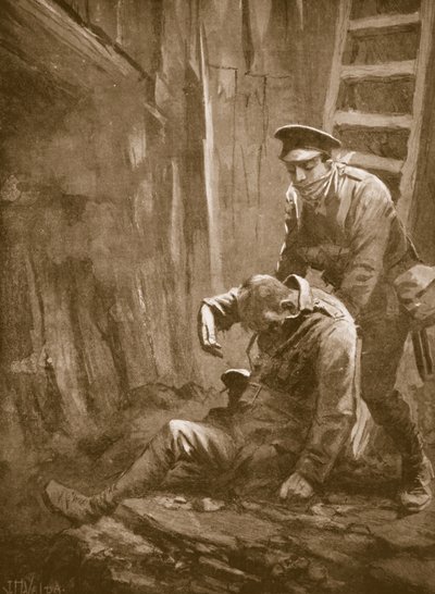 El soldado T. Doswell rescatando a un oficial de una mina donde yacía inconsciente de John Harris Valda