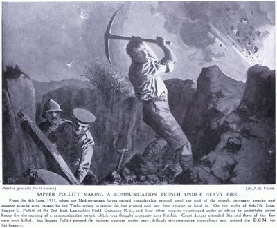 El zapador Pollitt haciendo una trinchera de comunicación bajo fuego intenso en la península de Gallipoli, junio de 1915 de John Harris Valda