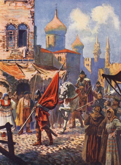 El regreso de Iván el Terrible a Moscú tras la conquista de Kazán (litografía en color) de John Harris Valda