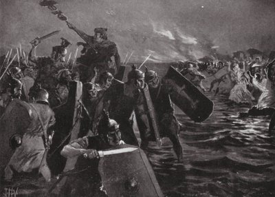 El ataque romano a Anglesea (litografía) de John Harris Valda