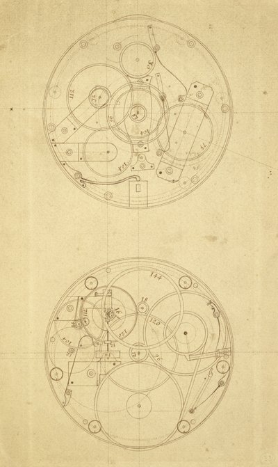 El movimiento de H.4, un cronómetro de longitud diseñado y dibujado por John Harrison, c.1760-72 de John Harrison