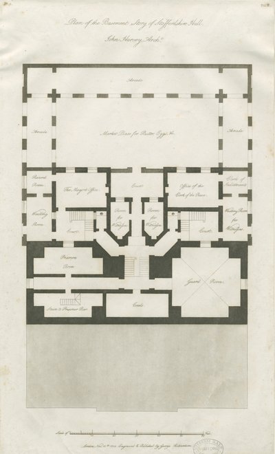 Stafford - Plano del Sótano del Shire Hall: grabado, nd [1794-1798] de John Harvey