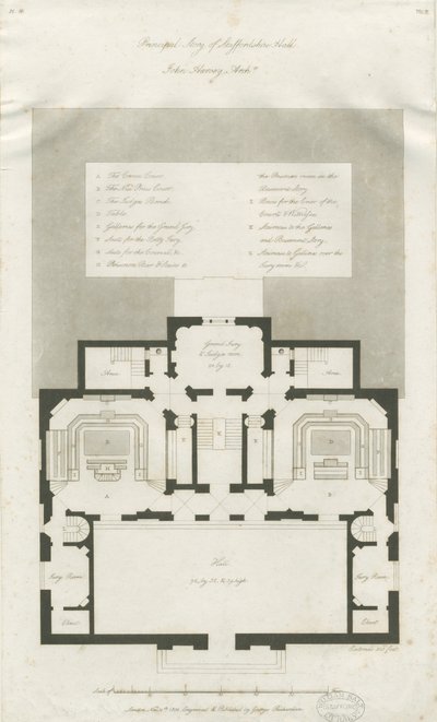 Stafford - Plano del piso principal del Shire Hall: grabado, nd [1794-1798] de John Harvey