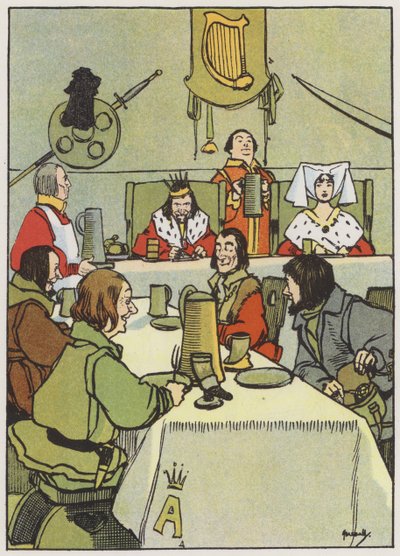 Terminando el pudín del rey (litografía en color) de John Hassall