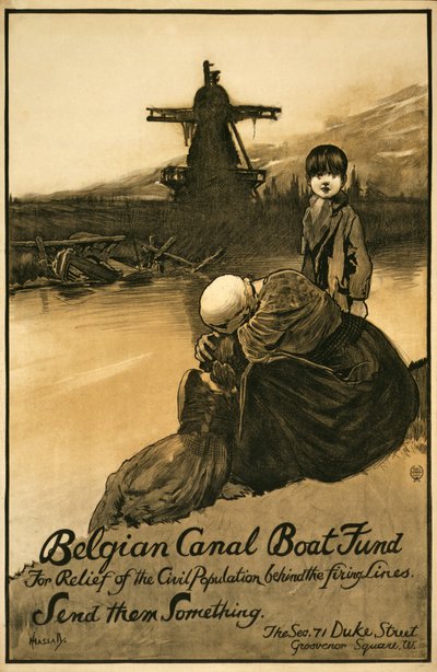 Campaña de recaudación de fondos para el Fondo Belga de Barcos del Canal, pub. 1914-18 (litografía en color) de John Hassall