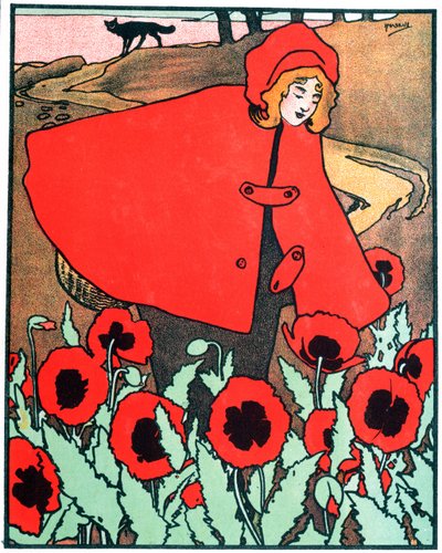 Caperucita Roja, ilustración del cuento de Charles Perrault (1628-1703) (litografía en color) de John Hassall