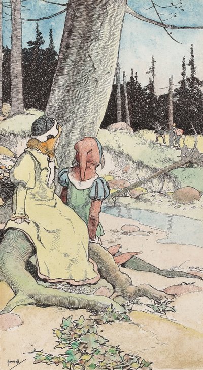 The Babes in the wood, c.1900 (acuarela y pluma y tinta sobre papel) de John Hassall