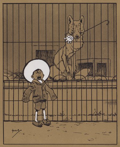 "Se aconseja a los visitantes que introduzcan sus manos por las barandillas que se aseguren de recuperarlas" (litografía en color) de John Hassall