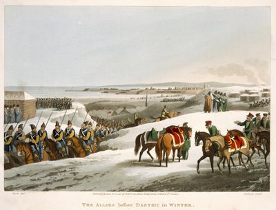 Los aliados ante Dantzic en invierno, grabado por Matthew Dubourg (fl.1813-20) de 