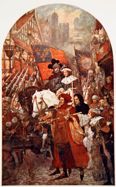 Banda marchando en apoyo de Eduardo IV en la Batalla de Barnet de John Henry Amshewitz