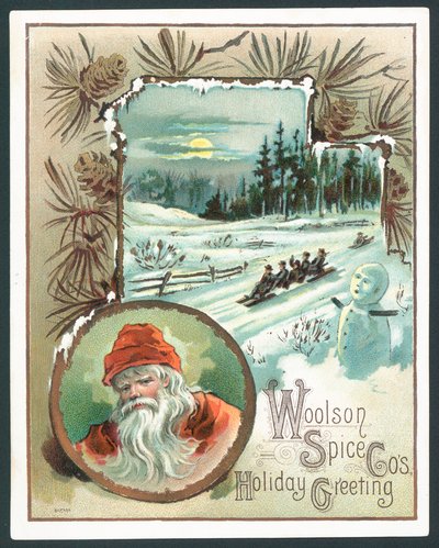Tarjeta de Navidad de Woolson Spice Company de John Henry Bufford