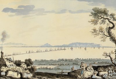 Vista de la bahía y el puerto de Dublín, colina de Howth de John Henry Campbell