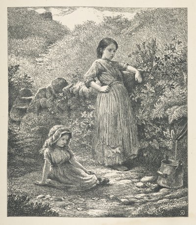 Lámina 16. Dos niñas.  Imágenes de la naturaleza. Una serie de treinta ilustraciones originales dibujadas en madera por J. H. Dell y grabadas por R. Paterson.  Juan Enrique Dell de John Henry Dell