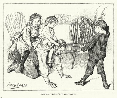 La media hora de los niños - jugando con su padre (grabado) de John Henry Frederick (after) Bacon