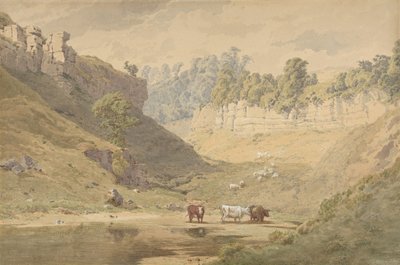 Ganado en un abrevadero en un valle, 1830-86 de John Henry Mole
