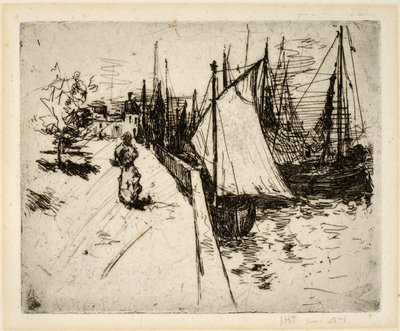 Mujer en el muelle, Honfleur de John Henry Twachtman