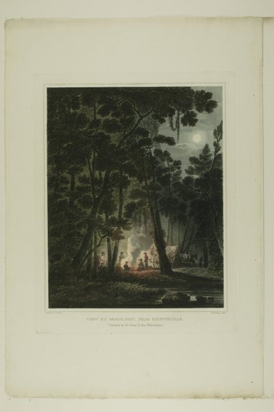 View By Moonlight, Near Fayetteville, lámina tres del segundo número de Picturesque Views of American Scenery de John Hill