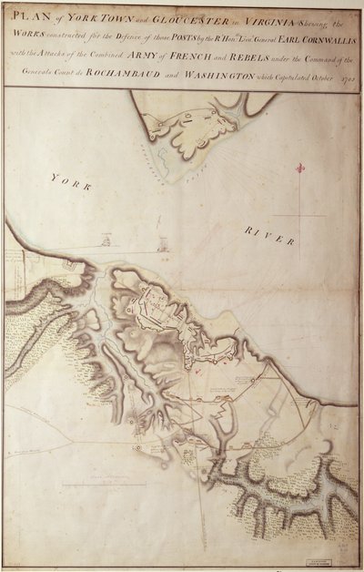 Mapa británico del Sitio de Yorktown, 1781 de John Hills