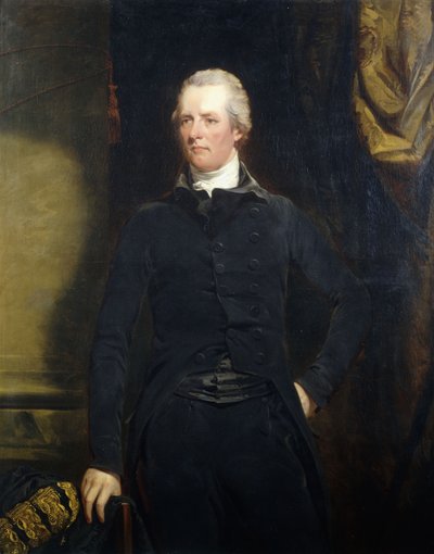 Retrato de William Pitt, de pie a tres cuartos de longitud con una chaqueta y calzones oscuros de John Hoppner