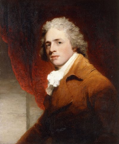 Retrato de un Caballero, Medio Cuerpo, con una Corbata Marrón y Blanca, una Cortina Roja Detrás de John Hoppner