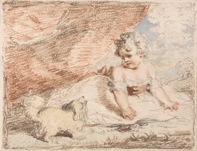 Niño pequeño con perro faldero de John Hoppner
