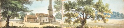 Antigua iglesia de Eltham y un roble, Kent (acuarela) de John Inigo Richards