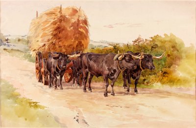 Paisaje con bueyes tirando de un carro de heno de John Isaac Richardson