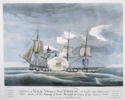 Captura del H.B.M. Sloop of War FROLIC, 22 cañones, Capt. Whinyates por el U.S. Sloop of War WASP de John James (after) Barralet