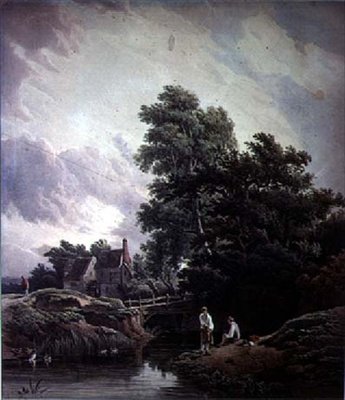 Paisaje con molino de agua y figuras de John James Chalon