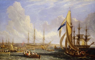 Escena marítima frente a Plymouth (Inglaterra), en agosto de 1815. Óleo sobre lienzo de John James Chalon