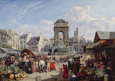 El Mercado y la Fuente de los Inocentes, París, 1823 de John James Chalon