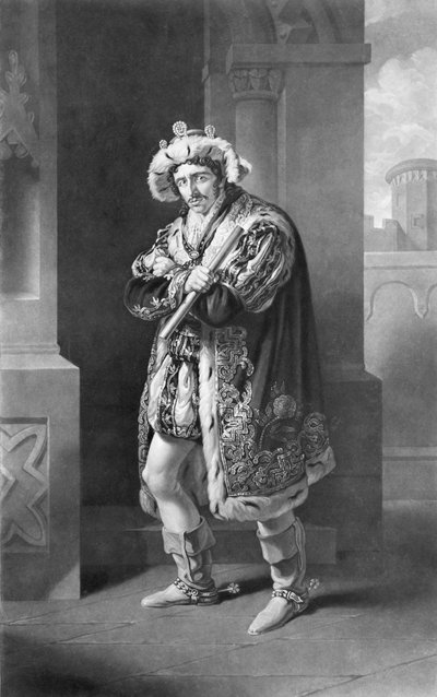 Edmund Kean en Ricardo III, Acto IV, Escena IV, de William Shakespeare (1564-1616) grabado por C. Turner de John James Halls
