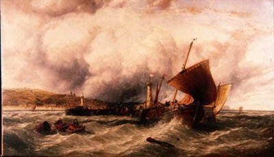 Barcos Pesqueros frente al Puerto de Boulogne de John James Wilson