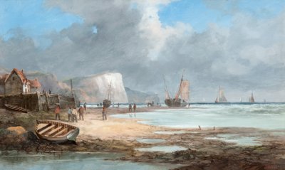 Marina con barcos de pesca y una casa de John James Wilson