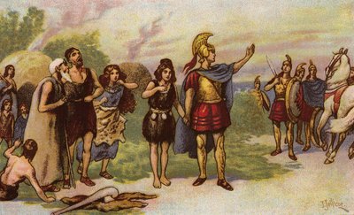 Ebrauc fundando Caer Ebrauc, York, 800 a. C. (cromolito) de John Jellicoe