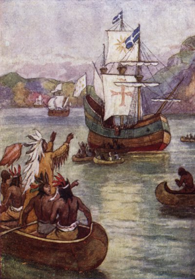 Los barcos del explorador francés Jacques Cartier en el río San Lorenzo, Canadá de John Jellicoe