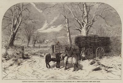 Transportando Leña para Navidad, una Escena en Chessington, cerca de Epsom de John Jessop Hardwick