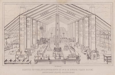 Boceto de los arreglos en el aula del Dr. D B Reid, Roxburgh Place, Edimburgo (grabado) de John Johnstone