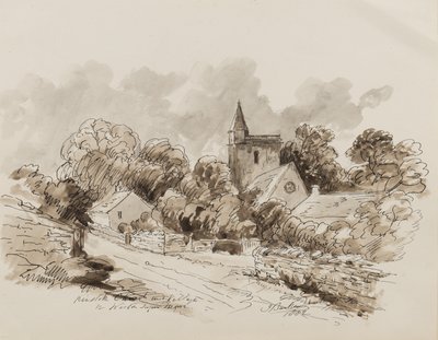 Iglesia y pueblo de Kewstoke, Weston Super Mare, Somerset, 1882 de John Joseph Barker