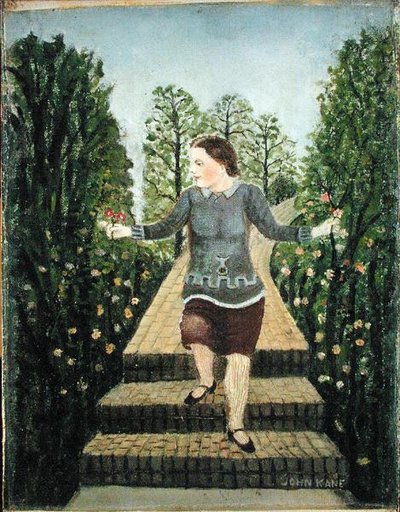 Niña bajando las escaleras del jardín de John Kane