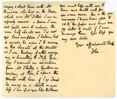 Carta de John Keats a su hermana, Fanny Keats, 14 de agosto de 1820 de John Keats