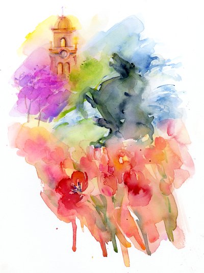 Plaza con tulipanes rojos de John Keeling