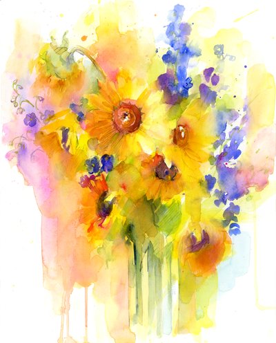 Girasoles y Delfinios de John Keeling
