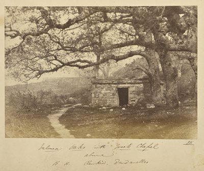 Robles de Valonea con capilla griega encima. B.H. Renkioi, Dardanelos de John Kirk