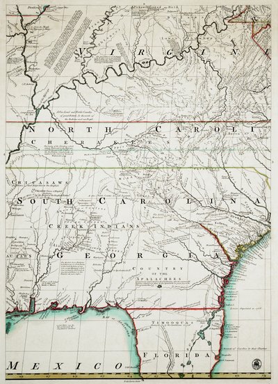 Un mapa de los dominios británicos y franceses en Norteamérica con los caminos, distancias, límites y extensión de los asentamientos, humildemente inscrito al Muy Honorable Conde de Halifax y a los otros Muy Honorables Lords Comisionados para el Comercio y de John & Kitchen Thomas & Mitchell (fl.1755 Mitchell