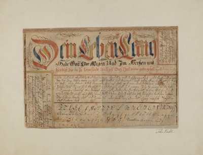 Escritura Iluminada Fractur, c. 1937 de John Koehl